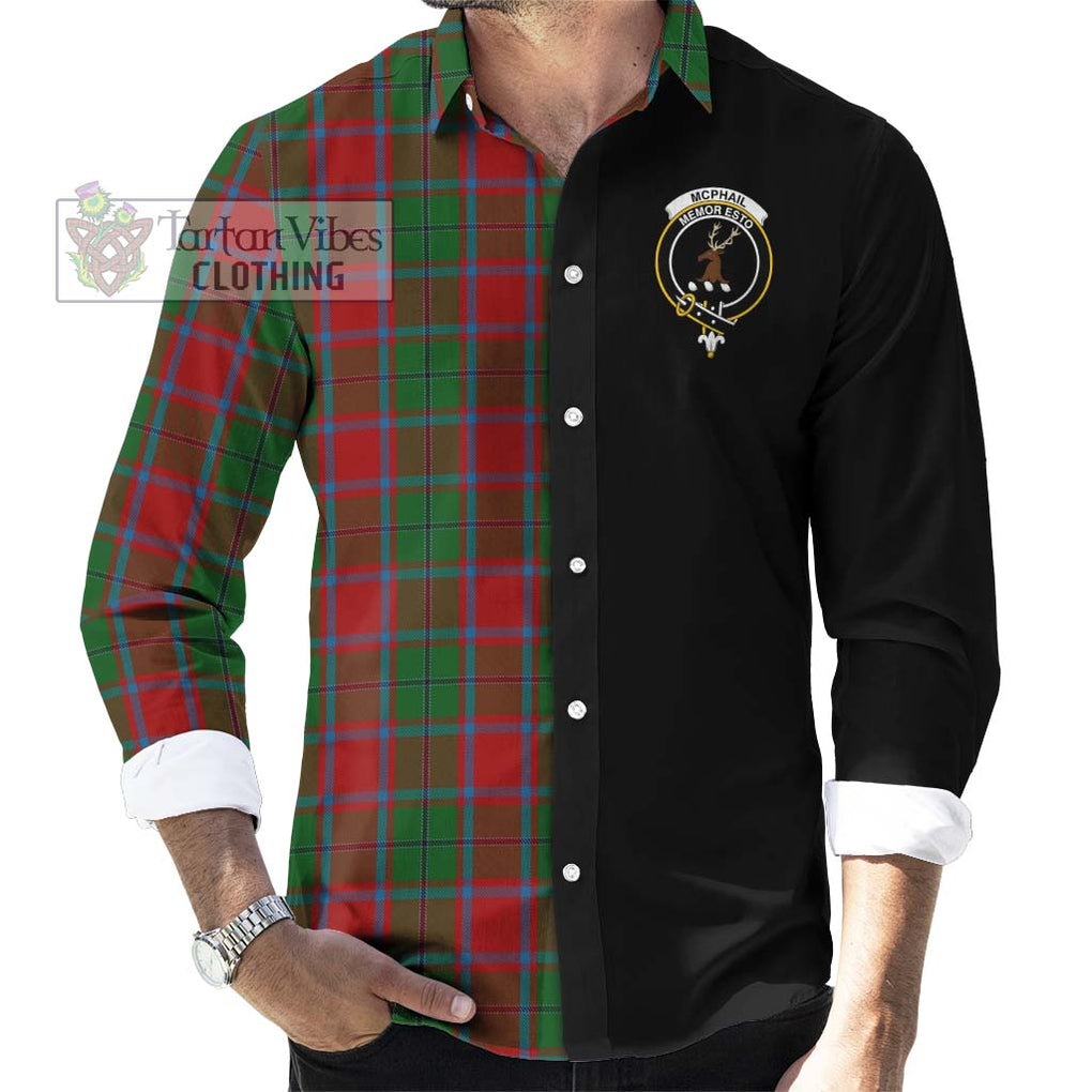 McPhail Blue Bands Tartan Long Sleeve Button Shirt with Family Crest and Half Of Me Style - Tartanvibesclothing Shop