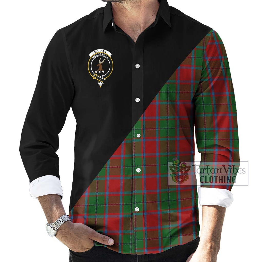 McPhail Blue Bands Tartan Long Sleeve Button Shirt with Family Crest and Military Logo Style - Tartanvibesclothing Shop