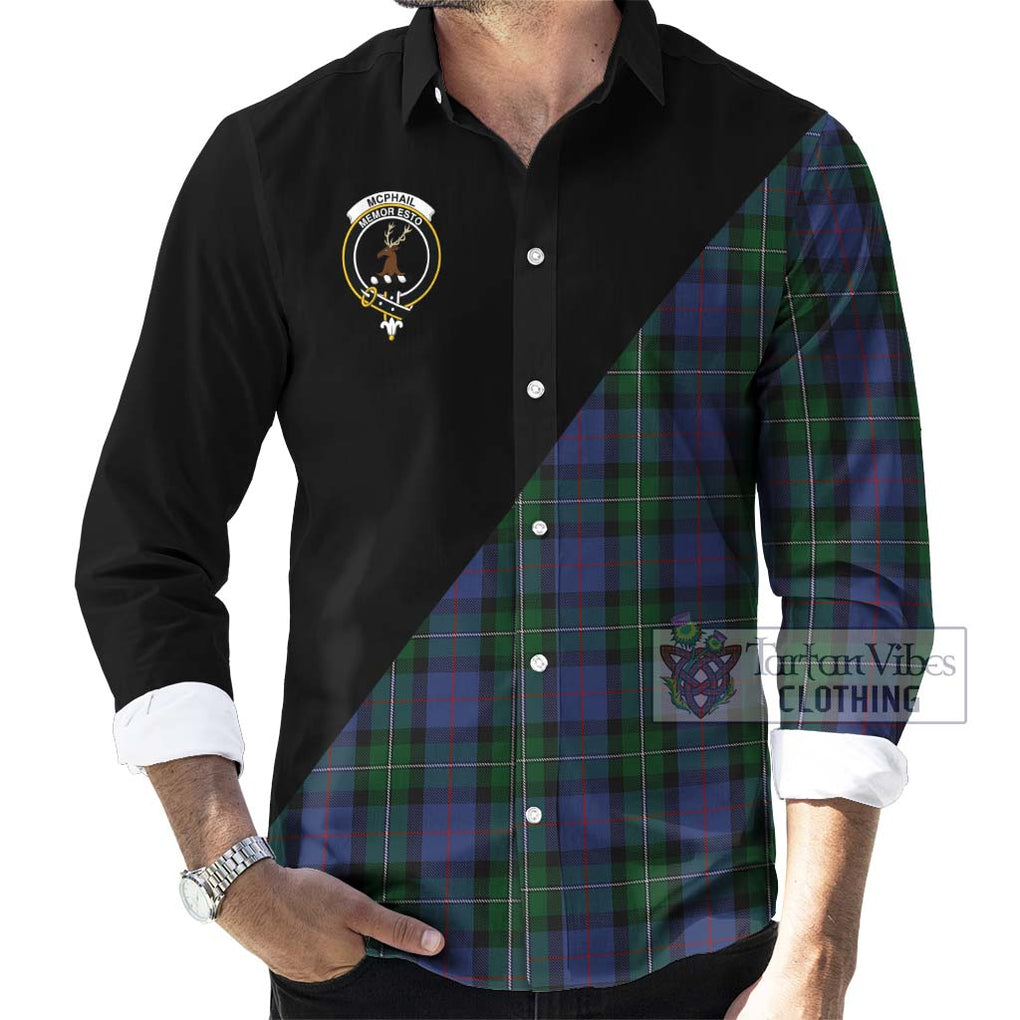 McPhail Hunting Tartan Long Sleeve Button Shirt with Family Crest and Military Logo Style - Tartanvibesclothing Shop