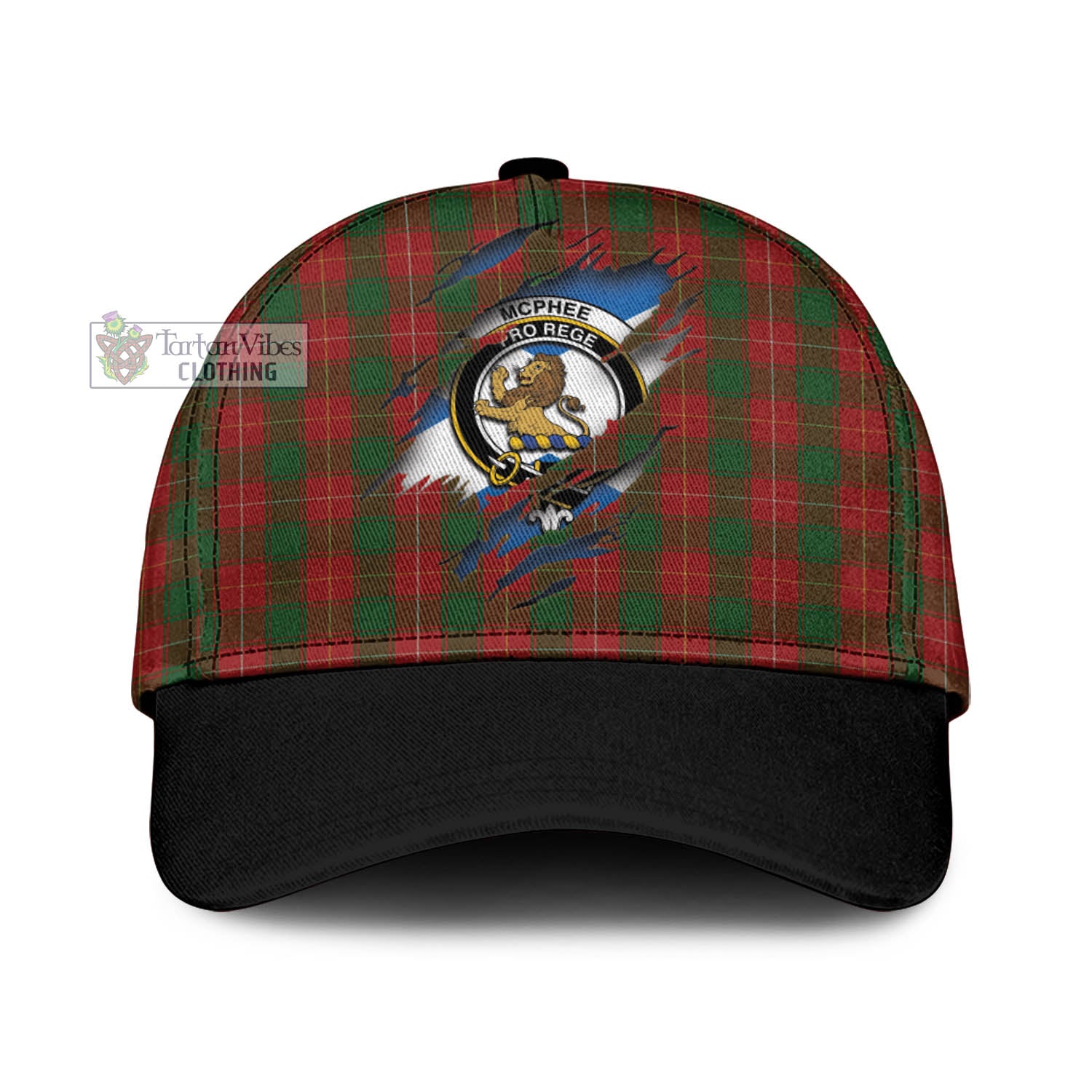 Tartan Vibes Clothing McPhee Tartan Classic Cap with Family Crest In Me Style