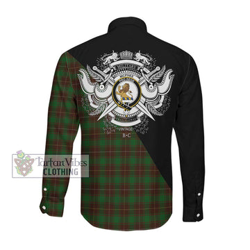 McPhee Hunting Tartan Long Sleeve Button Shirt with Family Crest and Military Logo Style Men's Shirt - Tartanvibesclothing Shop