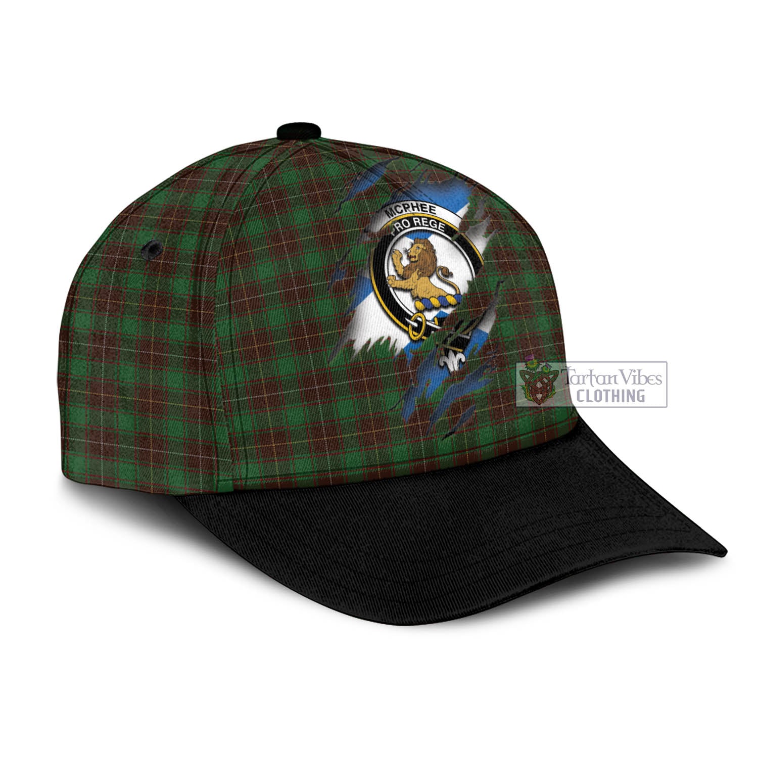 Tartan Vibes Clothing McPhee Hunting Tartan Classic Cap with Family Crest In Me Style