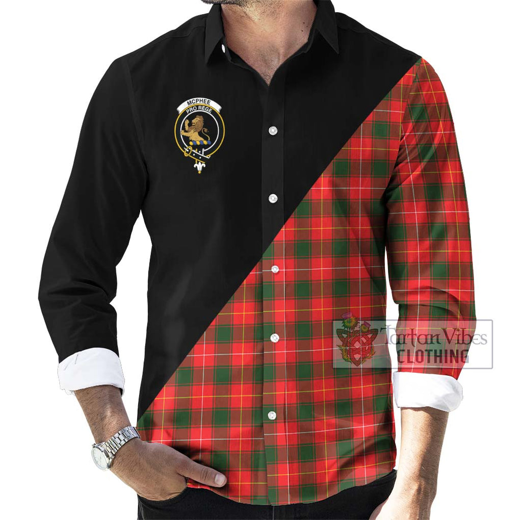 McPhee Modern Tartan Long Sleeve Button Shirt with Family Crest and Military Logo Style - Tartanvibesclothing Shop