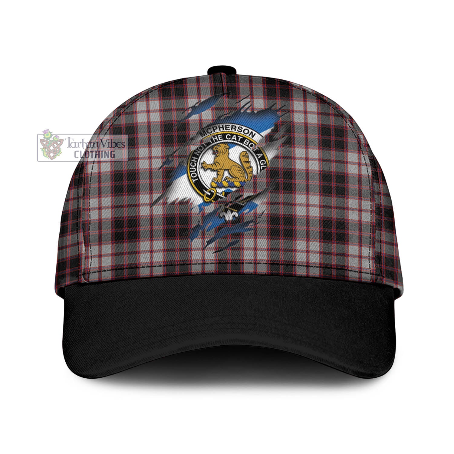 Tartan Vibes Clothing Mcpherson Tartan Classic Cap with Family Crest In Me Style