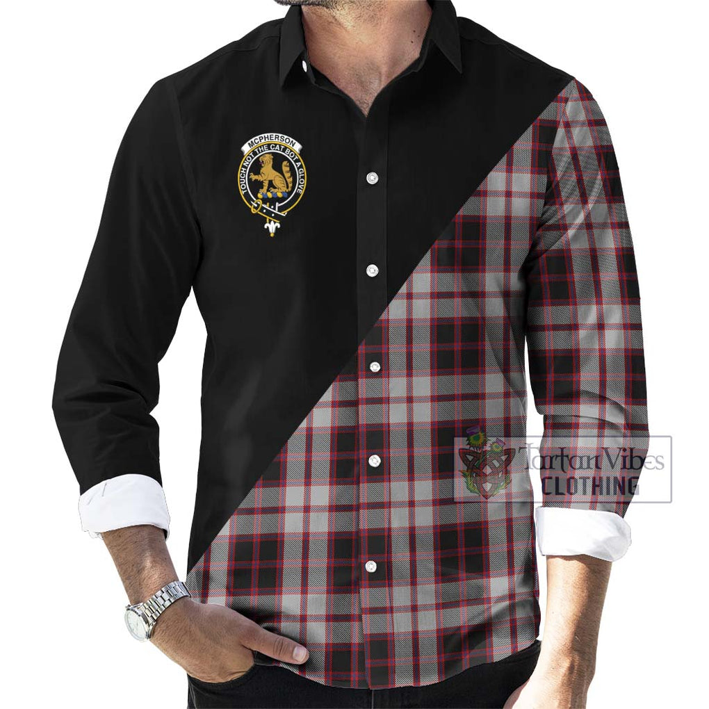 Mcpherson Tartan Long Sleeve Button Shirt with Family Crest and Military Logo Style - Tartanvibesclothing Shop