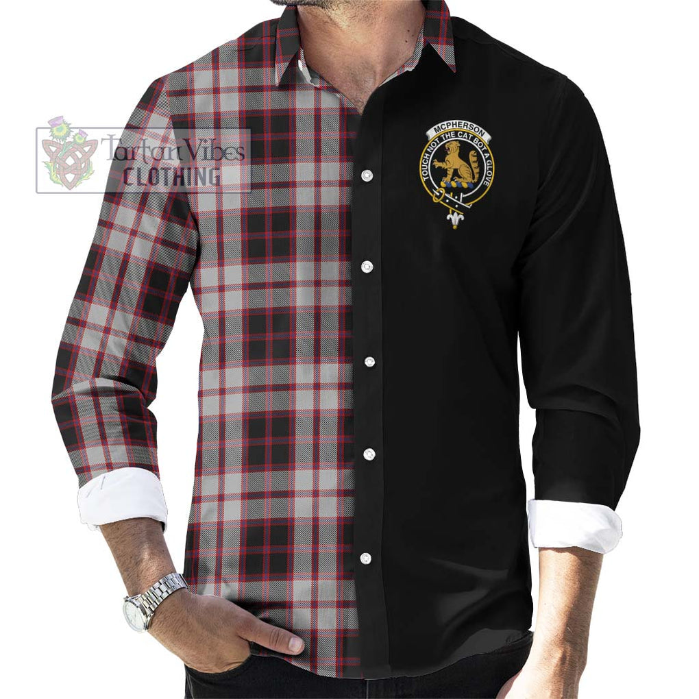 Mcpherson Tartan Long Sleeve Button Shirt with Family Crest and Half Of Me Style - Tartanvibesclothing Shop