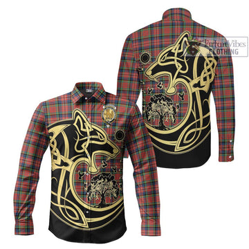McPherson Ancient Tartan Long Sleeve Button Shirt with Family Crest Celtic Wolf Style Men's Shirt S - Tartan Vibes Clothing