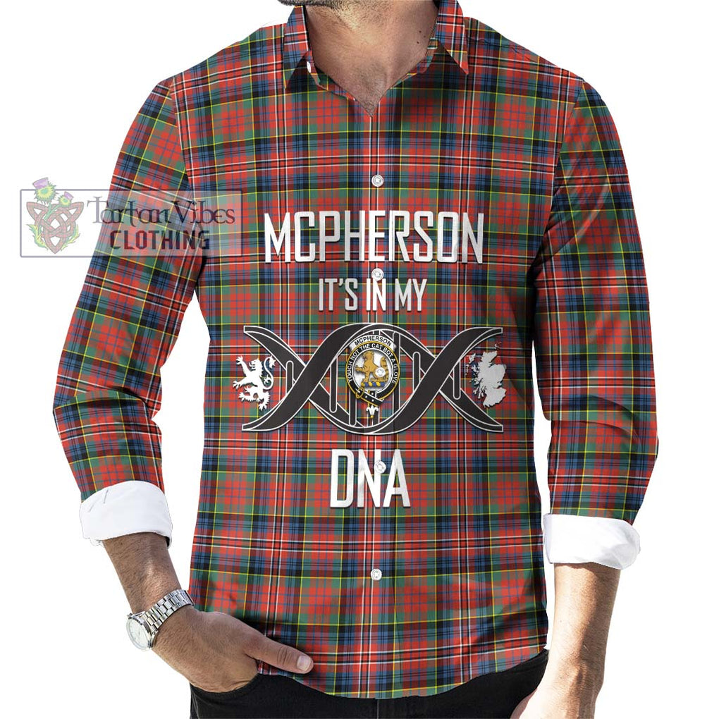 McPherson Ancient Tartan Long Sleeve Button Shirt with Family Crest DNA In Me Style Men's Shirt S - Tartanvibesclothing Shop