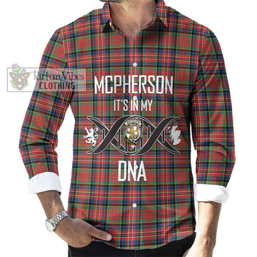 McPherson Ancient Tartan Long Sleeve Button Shirt with Family Crest DNA In Me Style Men's Shirt S - Tartanvibesclothing Shop