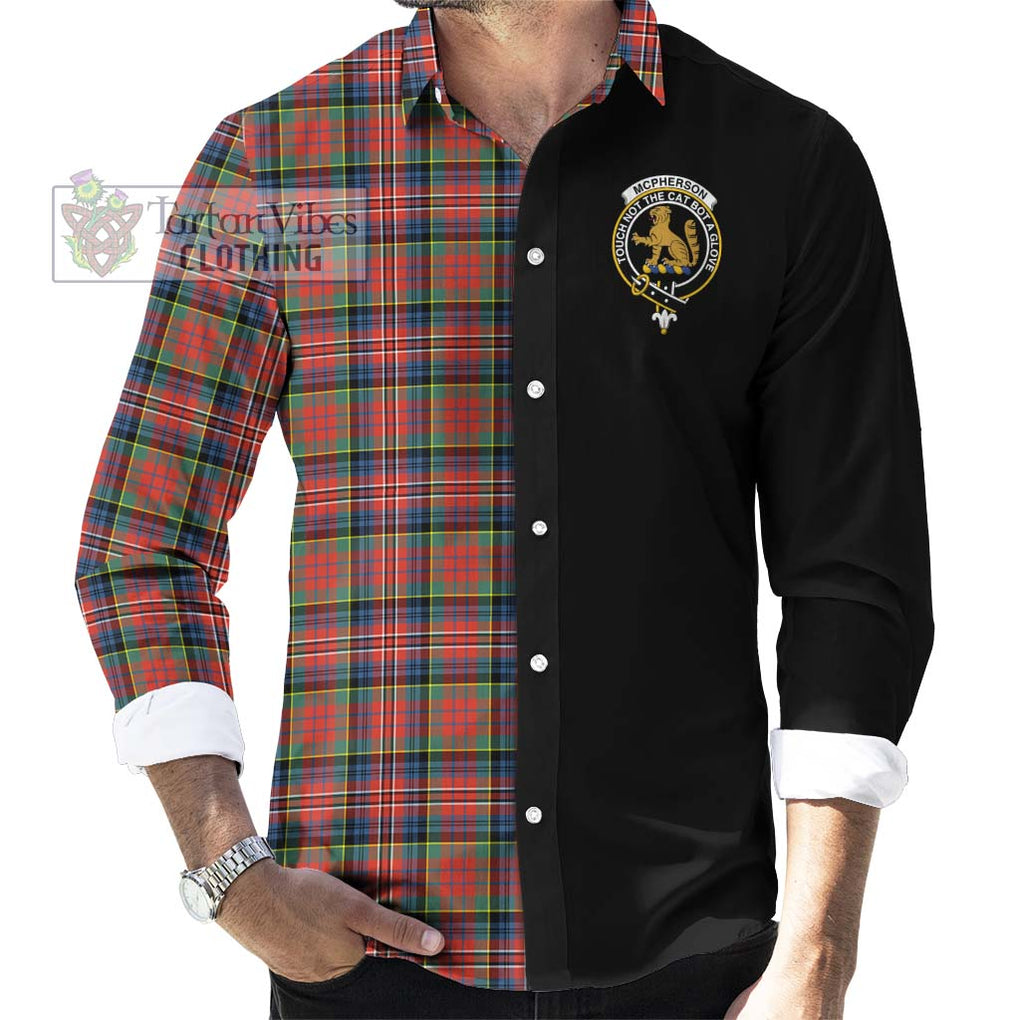 McPherson Ancient Tartan Long Sleeve Button Shirt with Family Crest and Half Of Me Style - Tartanvibesclothing Shop