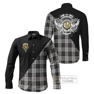 McPherson Dress Tartan Long Sleeve Button Shirt with Family Crest and Military Logo Style Men's Shirt S - Tartanvibesclothing Shop