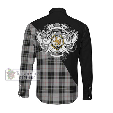 McPherson Dress Tartan Long Sleeve Button Shirt with Family Crest and Military Logo Style Men's Shirt - Tartanvibesclothing Shop