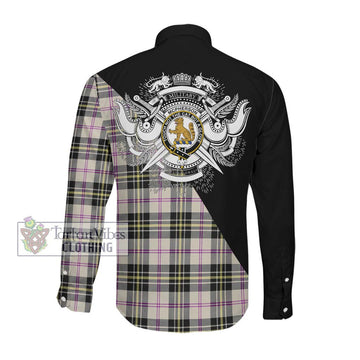 McPherson Dress Ancient Tartan Long Sleeve Button Shirt with Family Crest and Military Logo Style Men's Shirt - Tartanvibesclothing Shop
