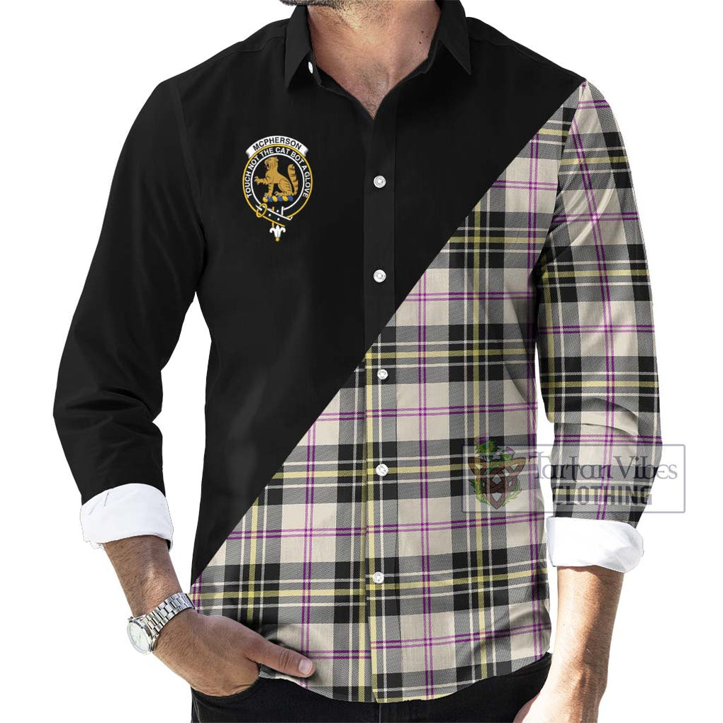 McPherson Dress Ancient Tartan Long Sleeve Button Shirt with Family Crest and Military Logo Style - Tartanvibesclothing Shop