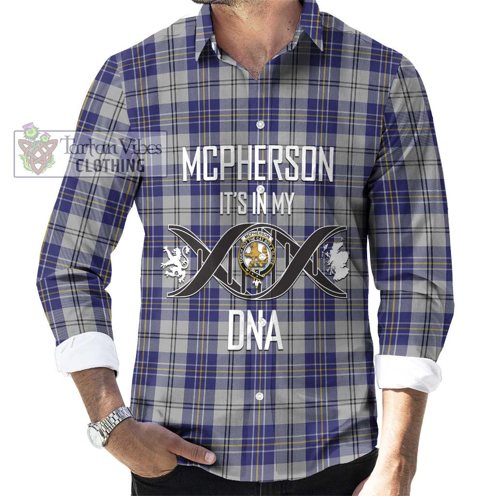 McPherson Dress Blue Tartan Long Sleeve Button Shirt with Family Crest DNA In Me Style Men's Shirt S - Tartanvibesclothing Shop