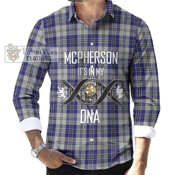McPherson Dress Blue Tartan Long Sleeve Button Shirt with Family Crest DNA In Me Style Men's Shirt S - Tartanvibesclothing Shop
