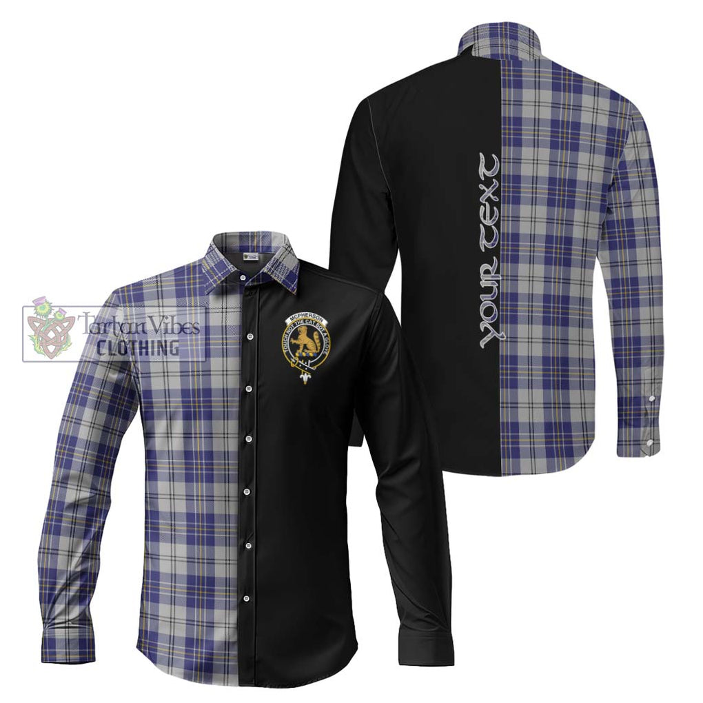 McPherson Dress Blue Tartan Long Sleeve Button Shirt with Family Crest and Half Of Me Style Men's Shirt S - Tartanvibesclothing Shop