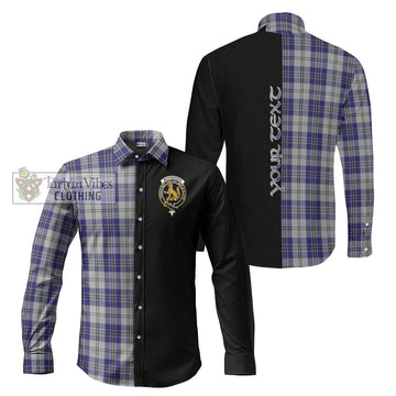 McPherson Dress Blue Tartan Long Sleeve Button Shirt with Family Crest and Half Of Me Style Men's Shirt S - Tartanvibesclothing Shop