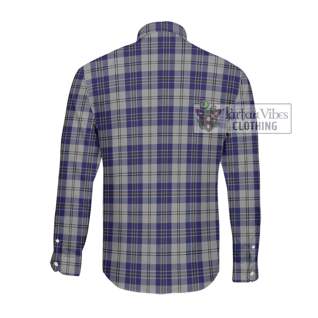McPherson Dress Blue Tartan Long Sleeve Button Shirt with Family Crest DNA In Me Style - Tartanvibesclothing Shop