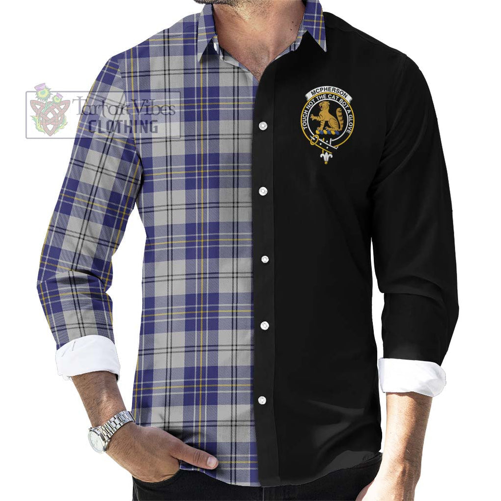 McPherson Dress Blue Tartan Long Sleeve Button Shirt with Family Crest and Half Of Me Style - Tartanvibesclothing Shop