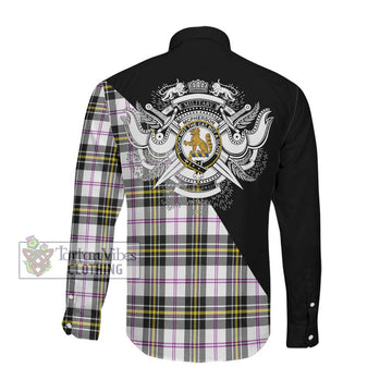 McPherson Dress Modern Tartan Long Sleeve Button Shirt with Family Crest and Military Logo Style Men's Shirt - Tartanvibesclothing Shop