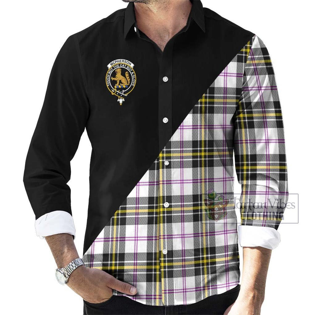 McPherson Dress Modern Tartan Long Sleeve Button Shirt with Family Crest and Military Logo Style - Tartanvibesclothing Shop