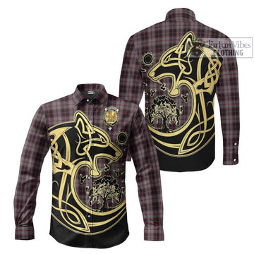 McPherson Hunting Tartan Long Sleeve Button Shirt with Family Crest Celtic Wolf Style Men's Shirt S - Tartan Vibes Clothing