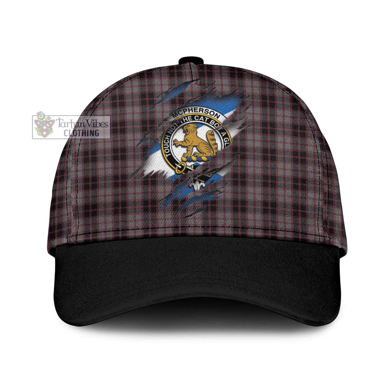 Tartan Vibes Clothing McPherson Hunting Tartan Classic Cap with Family Crest In Me Style