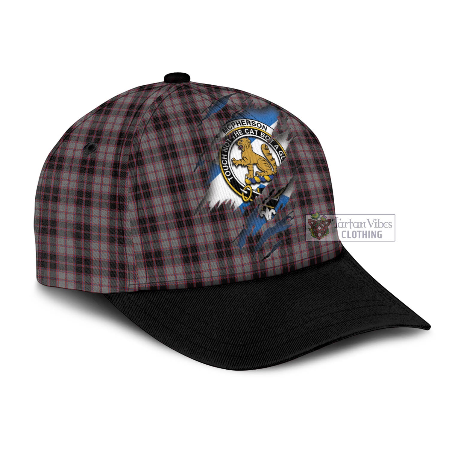 Tartan Vibes Clothing McPherson Hunting Tartan Classic Cap with Family Crest In Me Style