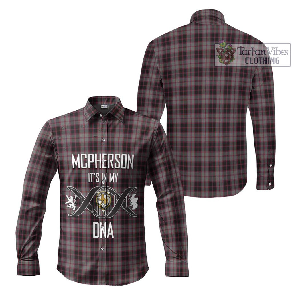 McPherson Hunting Tartan Long Sleeve Button Shirt with Family Crest DNA In Me Style Men's Shirt - Tartanvibesclothing Shop