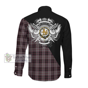 McPherson Hunting Tartan Long Sleeve Button Shirt with Family Crest and Military Logo Style Men's Shirt - Tartanvibesclothing Shop