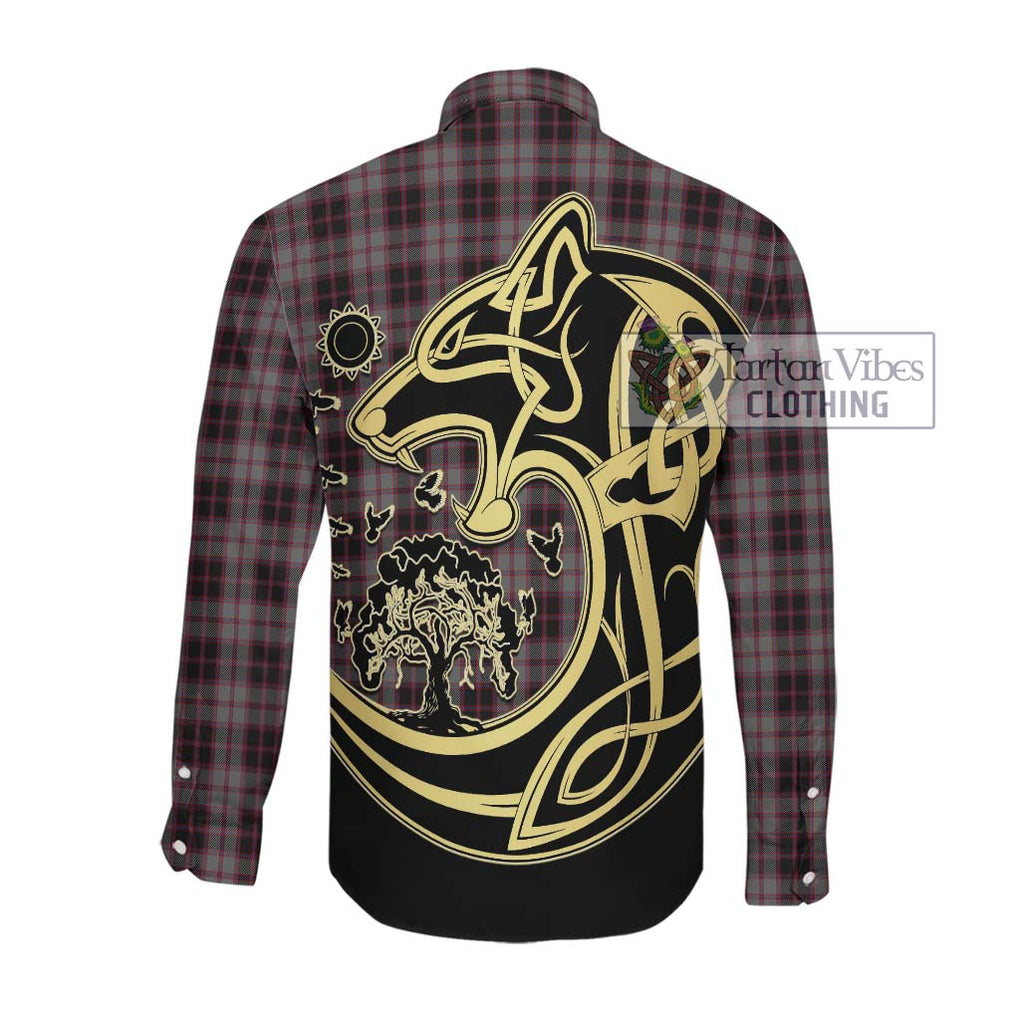 McPherson Hunting Tartan Long Sleeve Button Shirt with Family Crest Celtic Wolf Style Men's Shirt - Tartan Vibes Clothing