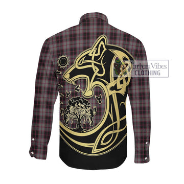 McPherson Hunting Tartan Long Sleeve Button Shirt with Family Crest Celtic Wolf Style Men's Shirt - Tartan Vibes Clothing