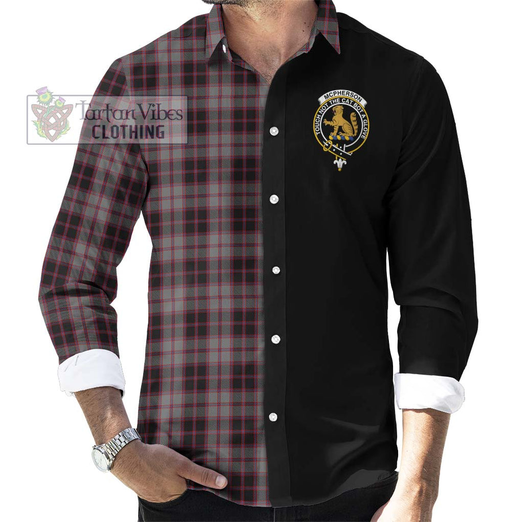 McPherson Hunting Tartan Long Sleeve Button Shirt with Family Crest and Half Of Me Style - Tartanvibesclothing Shop