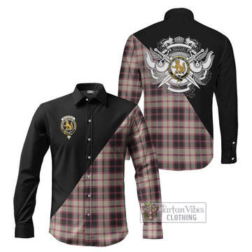 McPherson Hunting Ancient Tartan Long Sleeve Button Shirt with Family Crest and Military Logo Style Men's Shirt S - Tartanvibesclothing Shop