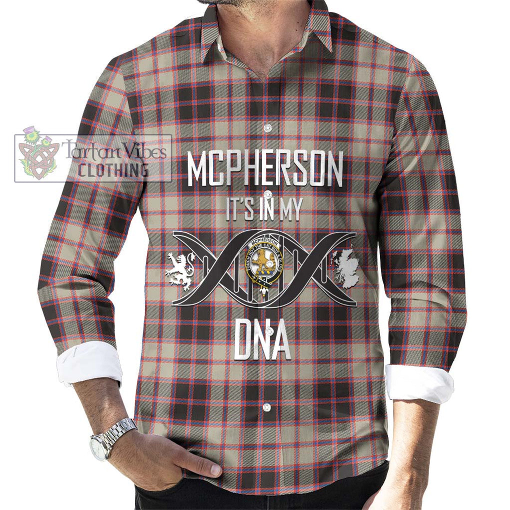 McPherson Hunting Ancient Tartan Long Sleeve Button Shirt with Family Crest DNA In Me Style Men's Shirt S - Tartanvibesclothing Shop