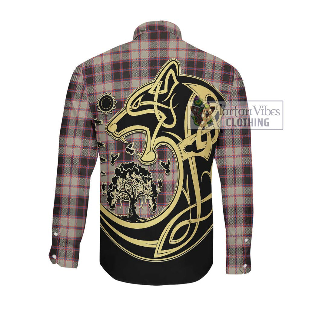McPherson Hunting Ancient Tartan Long Sleeve Button Shirt with Family Crest Celtic Wolf Style Men's Shirt - Tartan Vibes Clothing