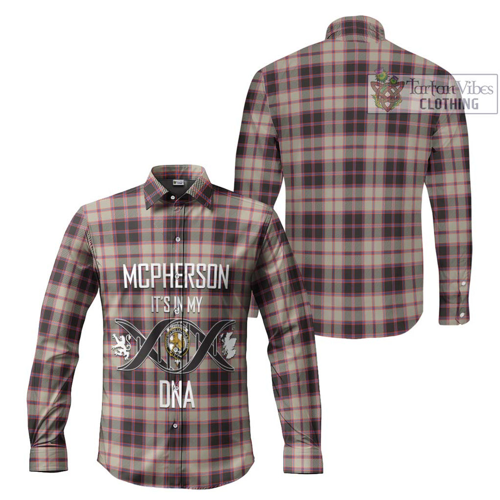 McPherson Hunting Ancient Tartan Long Sleeve Button Shirt with Family Crest DNA In Me Style Men's Shirt - Tartanvibesclothing Shop