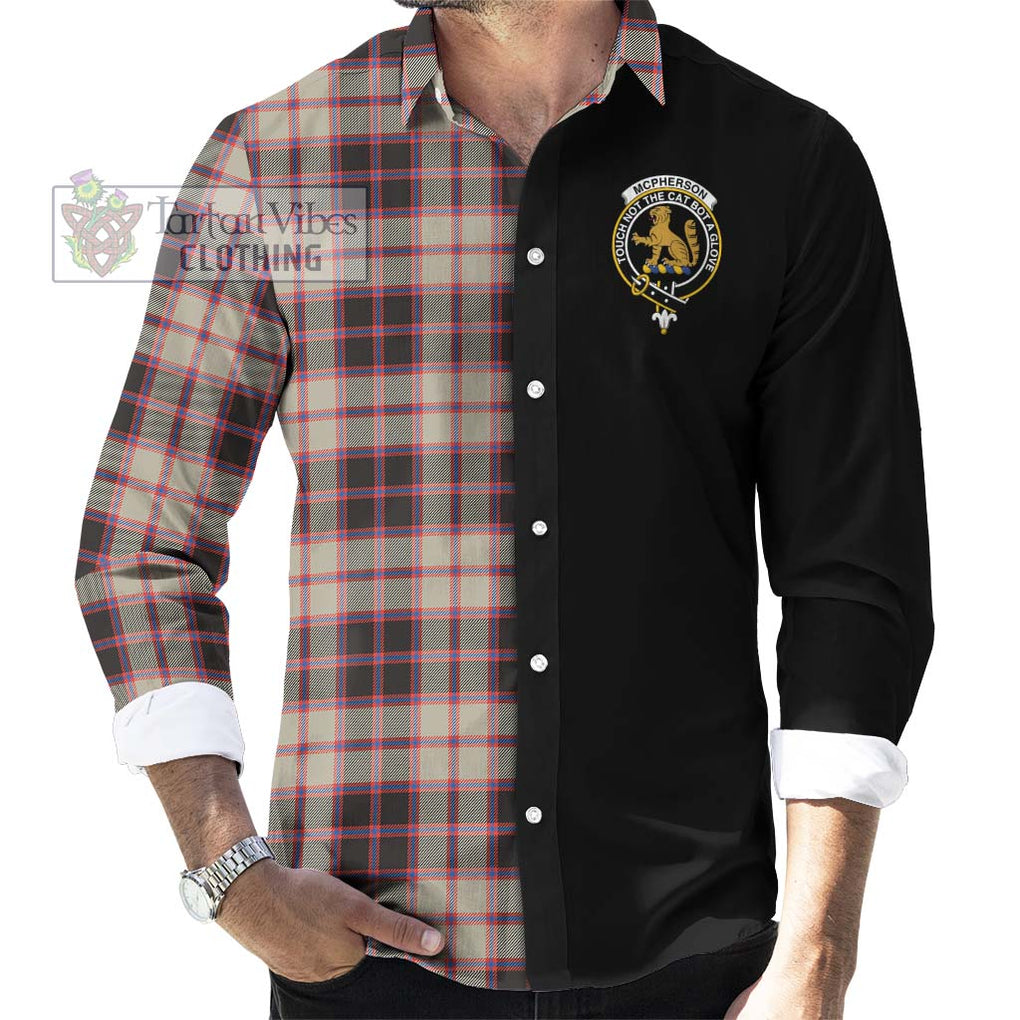 McPherson Hunting Ancient Tartan Long Sleeve Button Shirt with Family Crest and Half Of Me Style - Tartanvibesclothing Shop