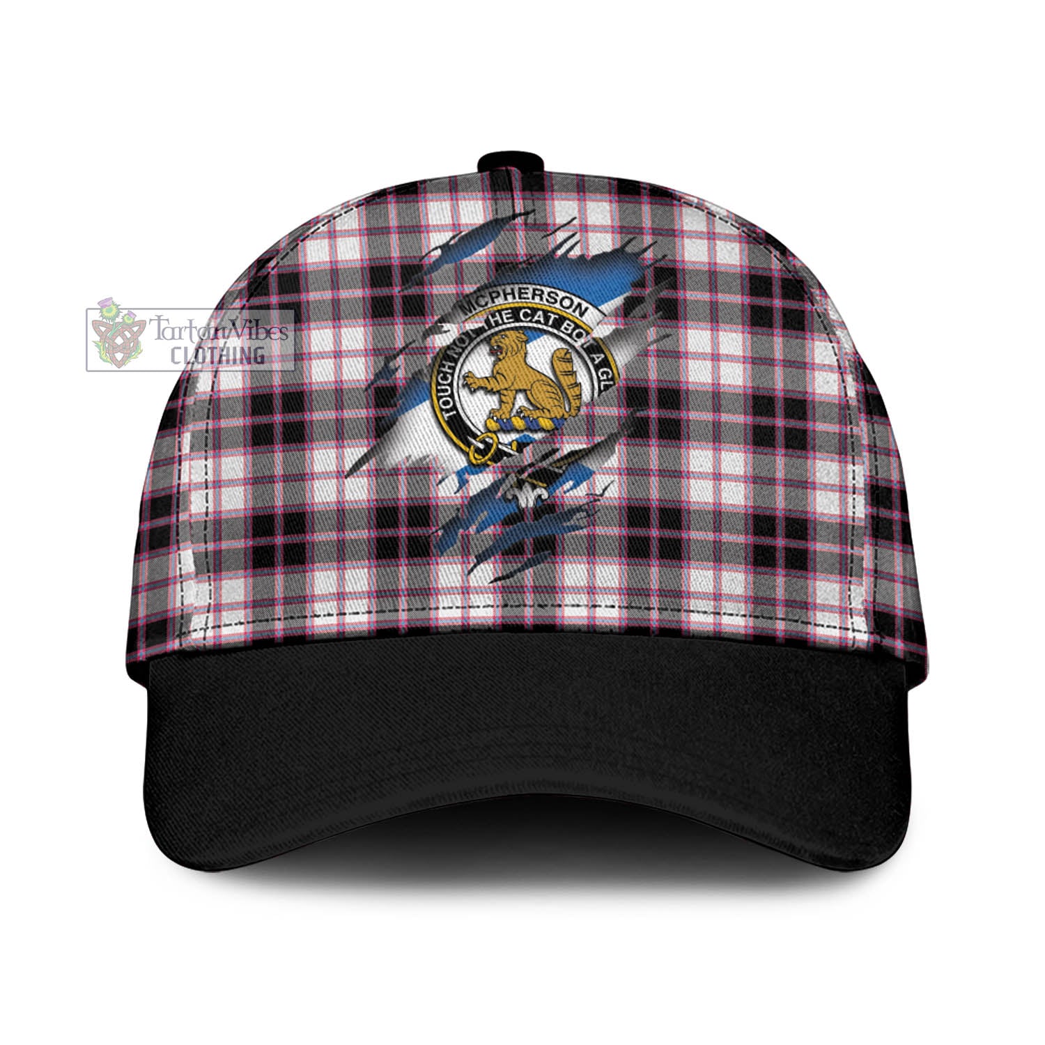 Tartan Vibes Clothing McPherson Hunting Modern Tartan Classic Cap with Family Crest In Me Style