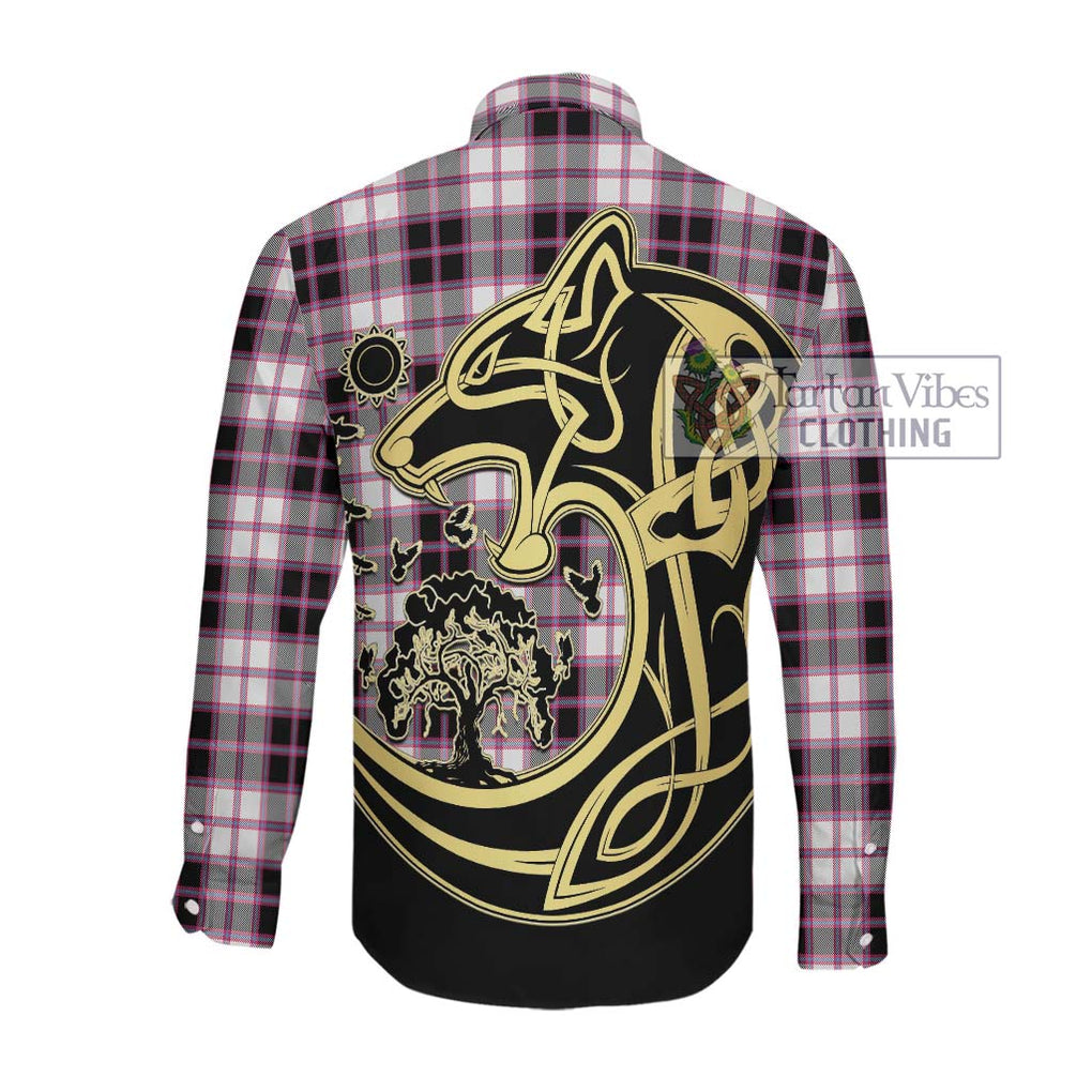McPherson Hunting Modern Tartan Long Sleeve Button Shirt with Family Crest Celtic Wolf Style Men's Shirt - Tartan Vibes Clothing