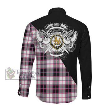 McPherson Hunting Modern Tartan Long Sleeve Button Shirt with Family Crest and Military Logo Style Men's Shirt - Tartanvibesclothing Shop