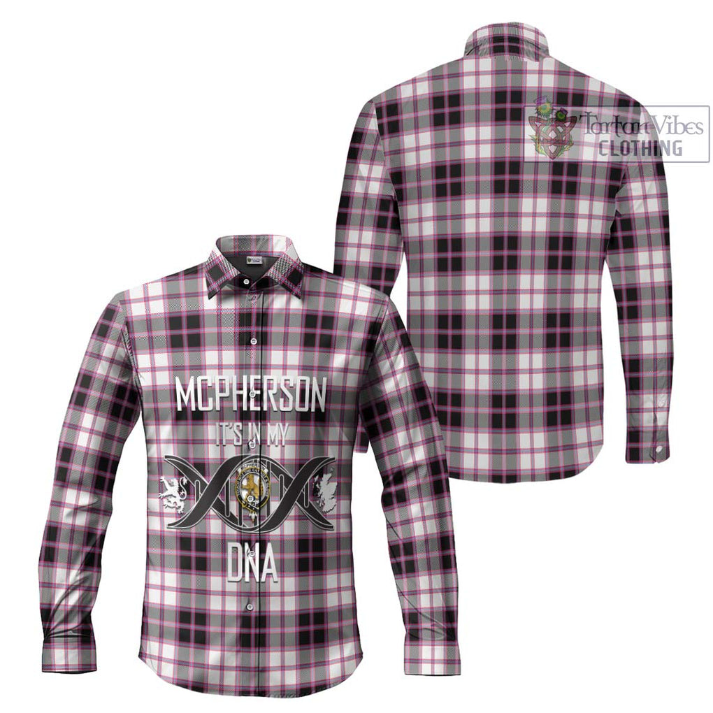 McPherson Hunting Modern Tartan Long Sleeve Button Shirt with Family Crest DNA In Me Style Men's Shirt - Tartanvibesclothing Shop