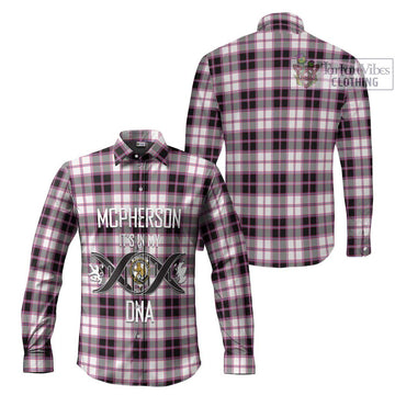 McPherson Hunting Modern Tartan Long Sleeve Button Shirt with Family Crest DNA In Me Style Men's Shirt - Tartanvibesclothing Shop