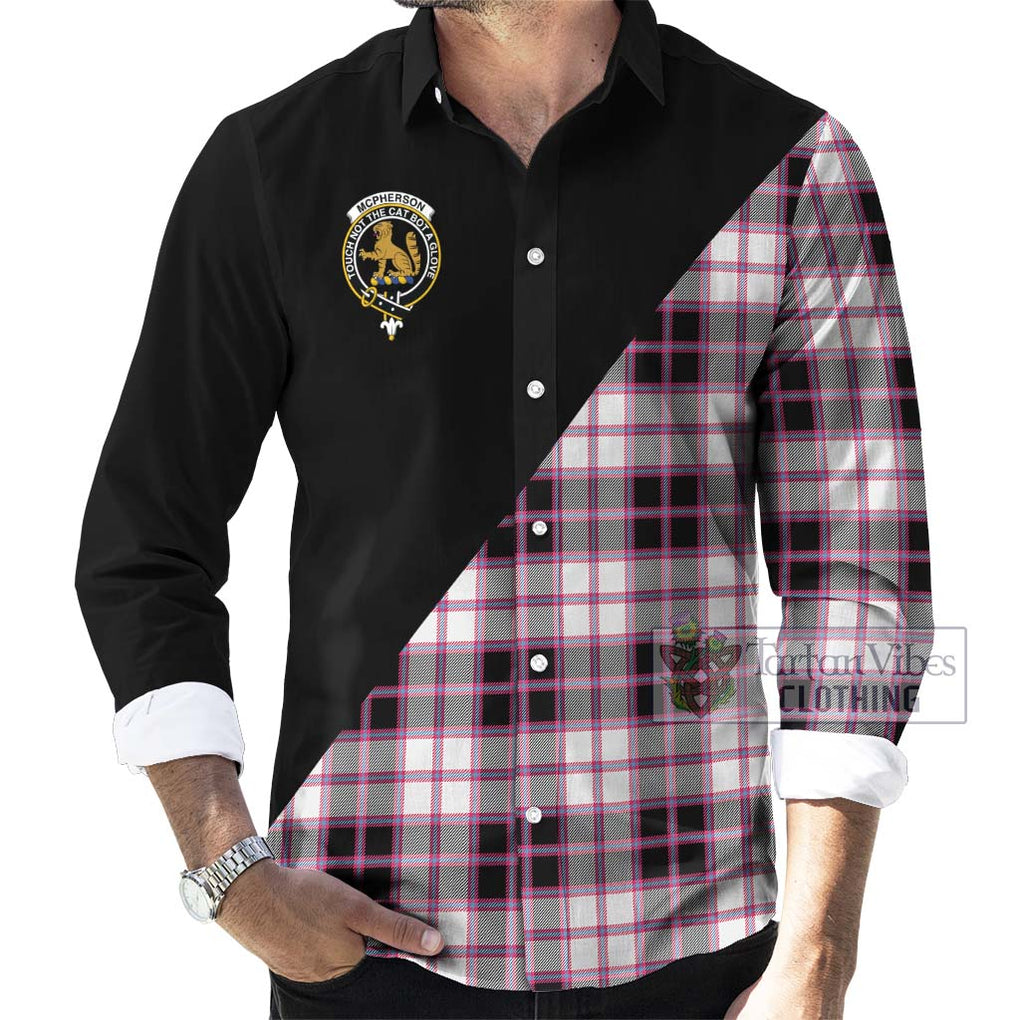 McPherson Hunting Modern Tartan Long Sleeve Button Shirt with Family Crest and Military Logo Style - Tartanvibesclothing Shop