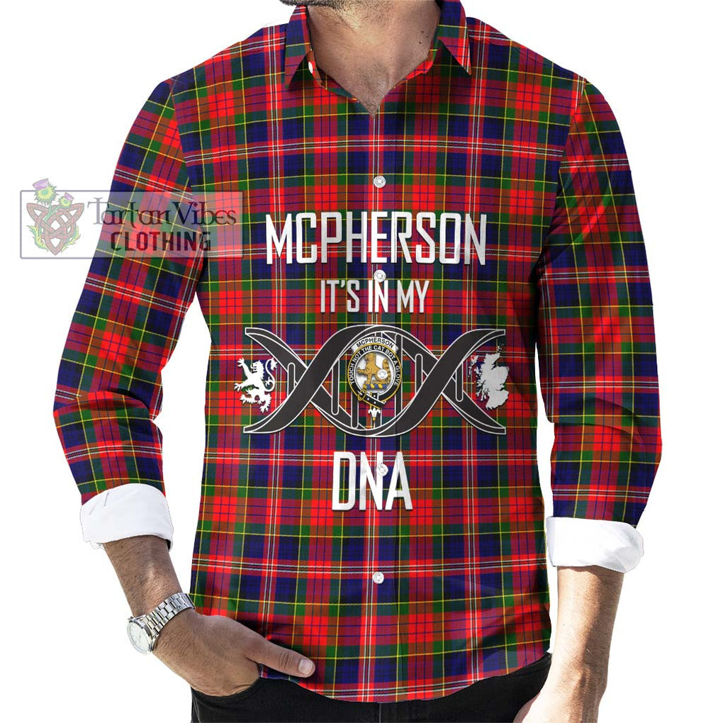 McPherson Modern Tartan Long Sleeve Button Shirt with Family Crest DNA In Me Style Men's Shirt S - Tartanvibesclothing Shop