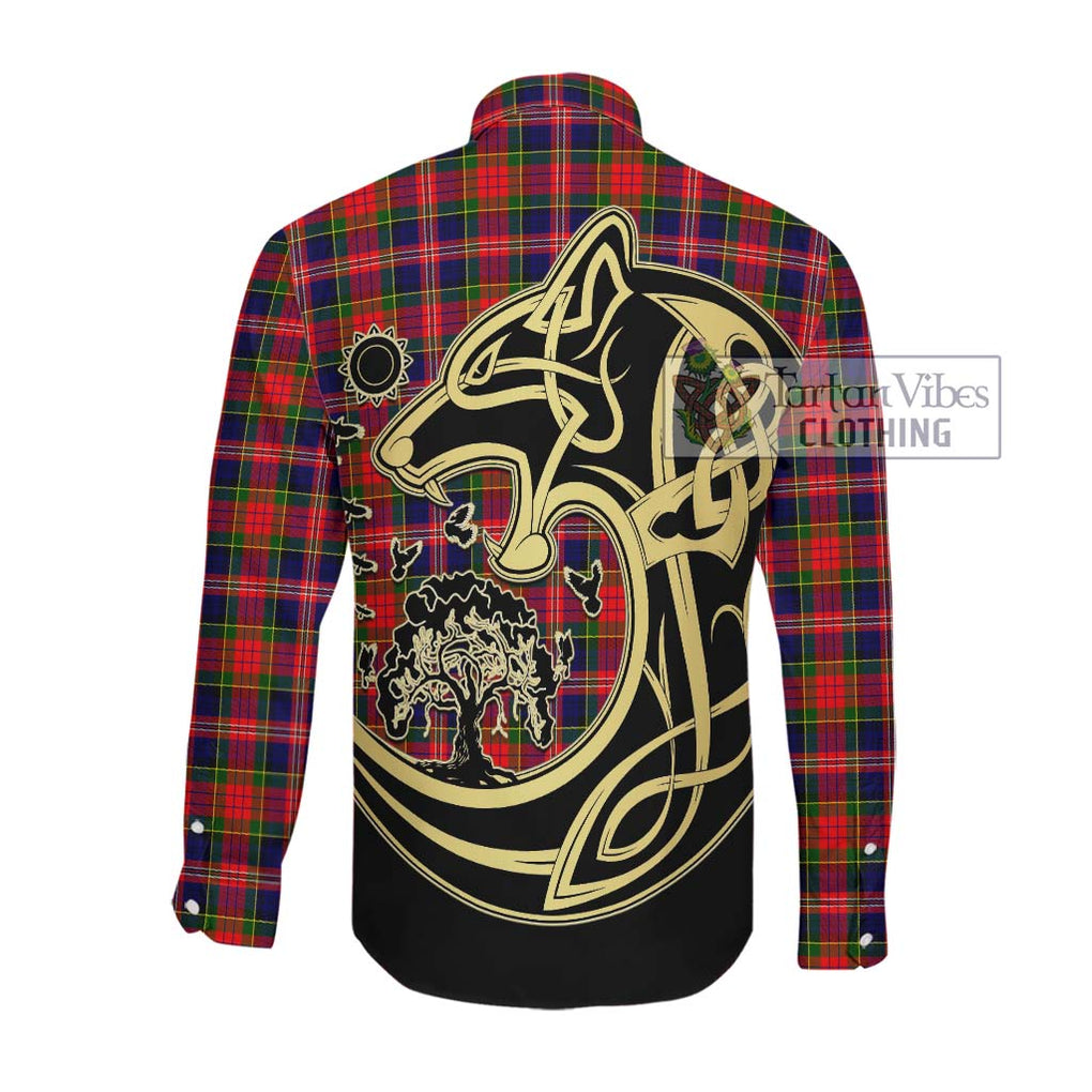 McPherson Modern Tartan Long Sleeve Button Shirt with Family Crest Celtic Wolf Style Men's Shirt - Tartan Vibes Clothing