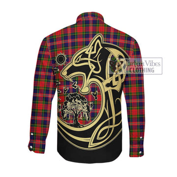 McPherson Modern Tartan Long Sleeve Button Shirt with Family Crest Celtic Wolf Style Men's Shirt - Tartan Vibes Clothing