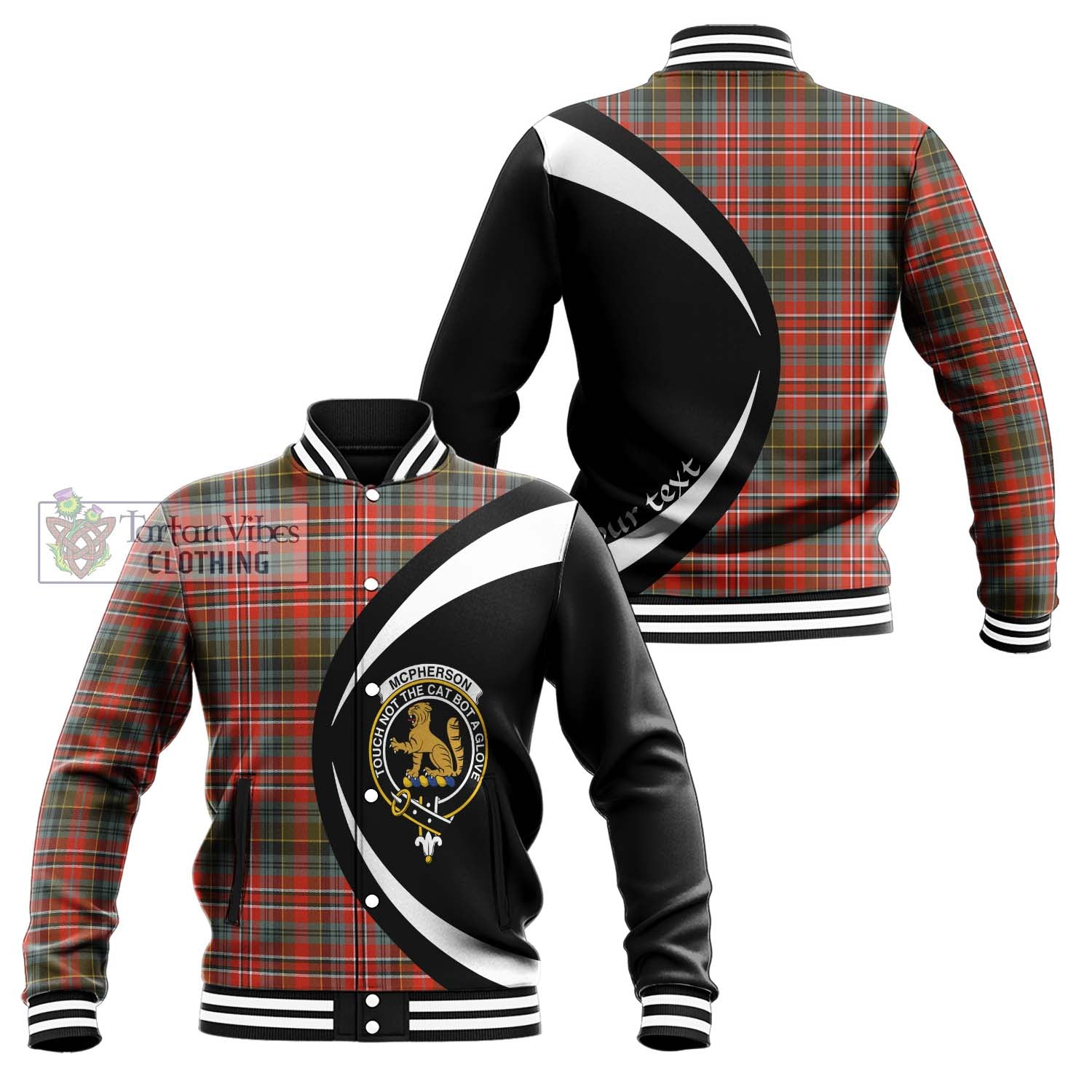 McPherson Weathered Tartan Baseball Jacket with Family Crest Circle Style Unisex - Tartan Vibes Clothing