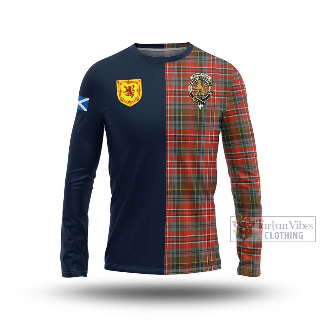 McPherson Weathered Tartan Long Sleeve T-Shirt Alba with Scottish Lion Royal Arm Half Style Unisex - Tartan Vibes Clothing